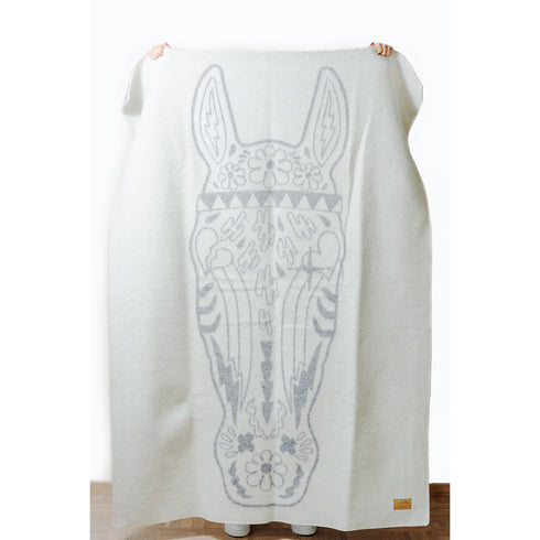 Wool Blanket Large Horse Lovers Unite - White/Grey